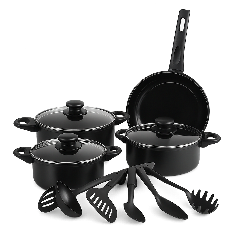 SET DE OLLA 12 PIEZAS + ALFONBRA PARA PLATOS SUPER ABSOBERTE | GRATIS SET DE 5 CUCHILLO PARA CHEF
