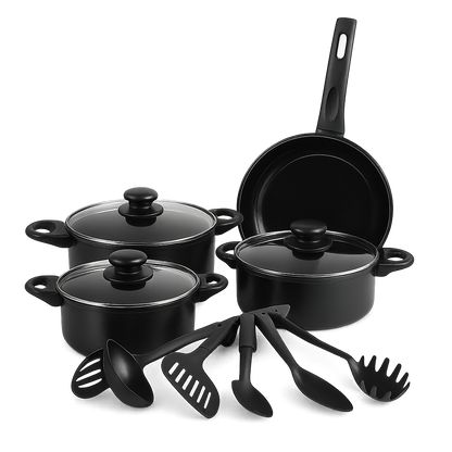 SET DE OLLA 12 PIEZAS + ALFONBRA PARA PLATOS SUPER ABSOBERTE | GRATIS SET DE 5 CUCHILLO PARA CHEF